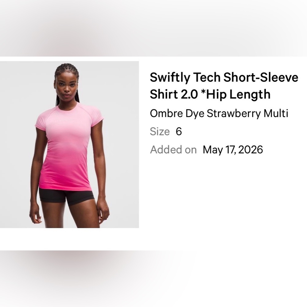 Like new Lululemon Swiftly Tech Hip Length Shirt Size 6